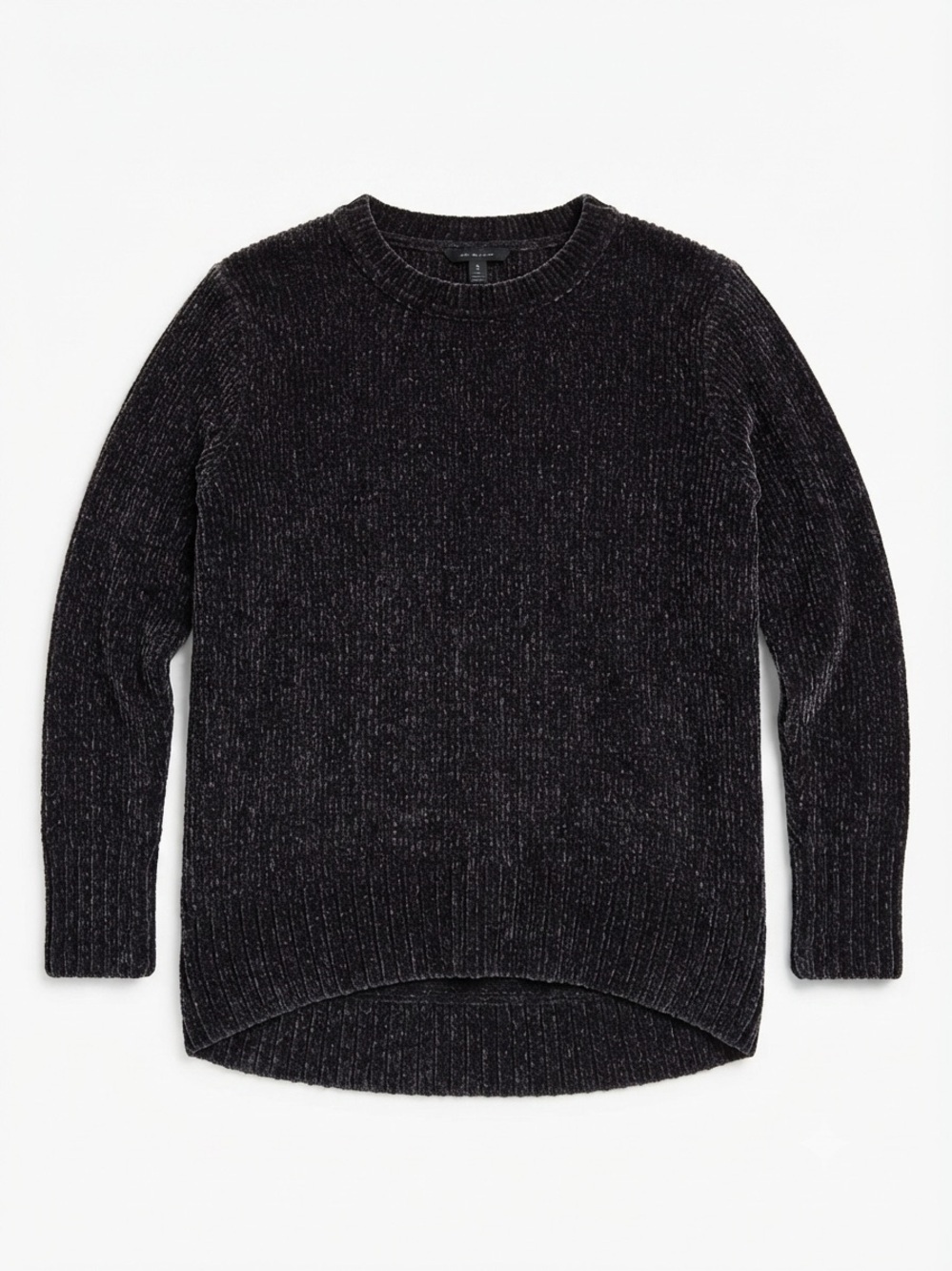 Denver Hayes Chenille Knit High-Low Crewneck Sweater Dark Gray Size Large